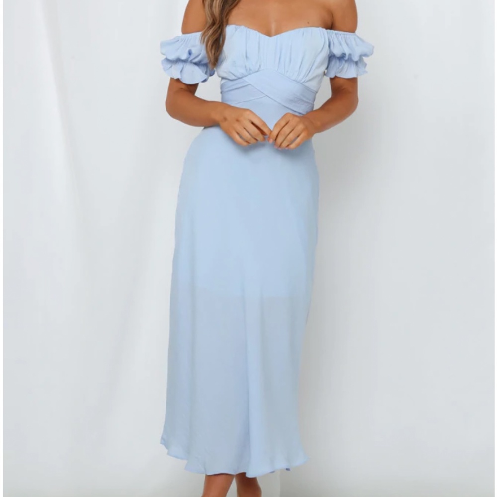 Hello Molly Light Blue Off-Shoulder Maxi Dress
